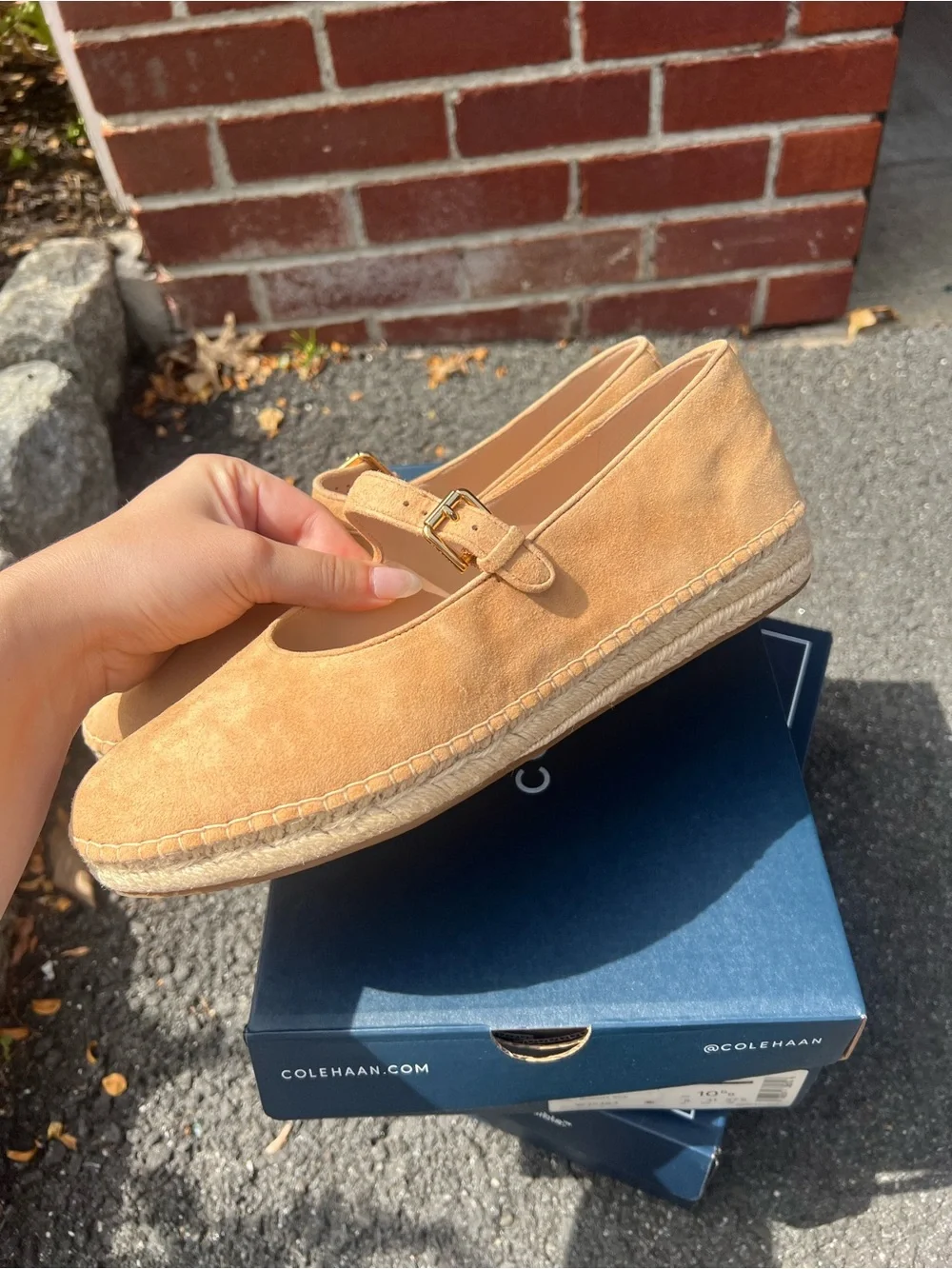 Cole Haan Tan Suede Mary Jane Espadrille with Buckle